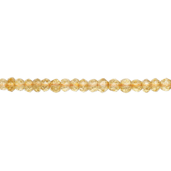 Bead, citrine (dyed / heated), 3x2mm hand-cut faceted rondelle, B grade, Mohs hardness 7. Sold per 15-1/2" to 16" strand. image number 0