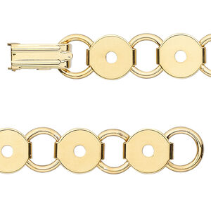 Bracelet component 1pkg1, gold-plated steel, (12) 9.5mm round link settings, 7 inches with fold-over clasp.
