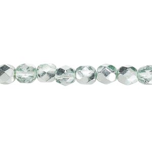 Bead, Czech fire-polished glass, clear with half-coat metallic icy teal, 6mm faceted round. Sold per 15-1/2" to 16" strand.