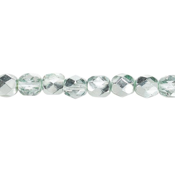 Bead, Czech fire-polished glass, clear with half-coat metallic icy teal, 6mm faceted round. Sold per 15-1/2" to 16" strand. image number 0