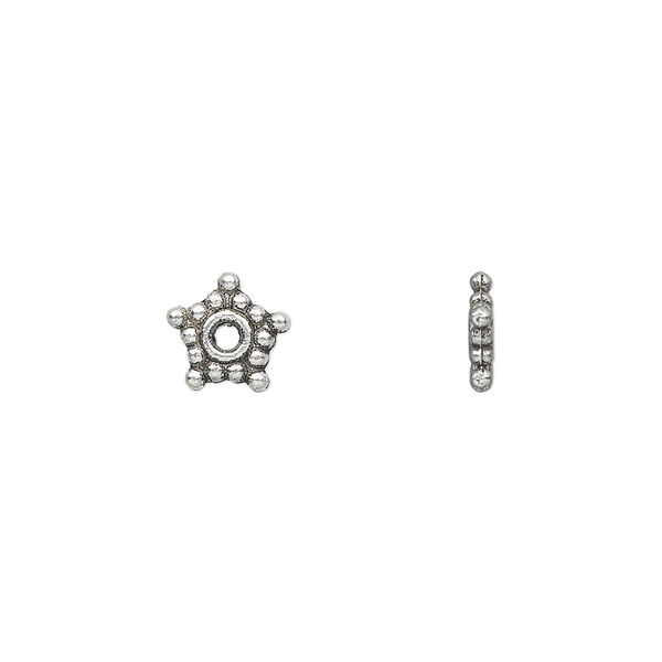 Bead, antique silver-plated "pewter" (zinc-based alloy), 8x2mm double-sided star rondelle. Sold per pkg of 100. image number 0