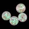 Bead, lampworked glass, clear / pink / glow-in-the-dark / gold, 14mm round. Sold per pkg of 4. image number 1