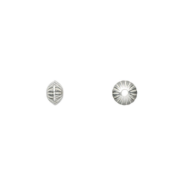 Bead, sterling silver, 5.5x3.5mm corrugated saucer. Sold per pkg of 20. image number 0