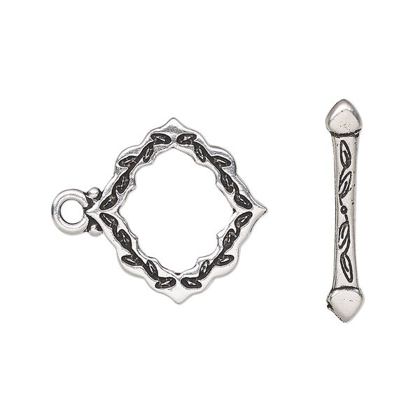 Clasp, TierraCast®, toggle, antique silver-plated pewter, 19.5x19mm double-sided scalloped diamond with ivy cathedral design. Sold individually. image number 0