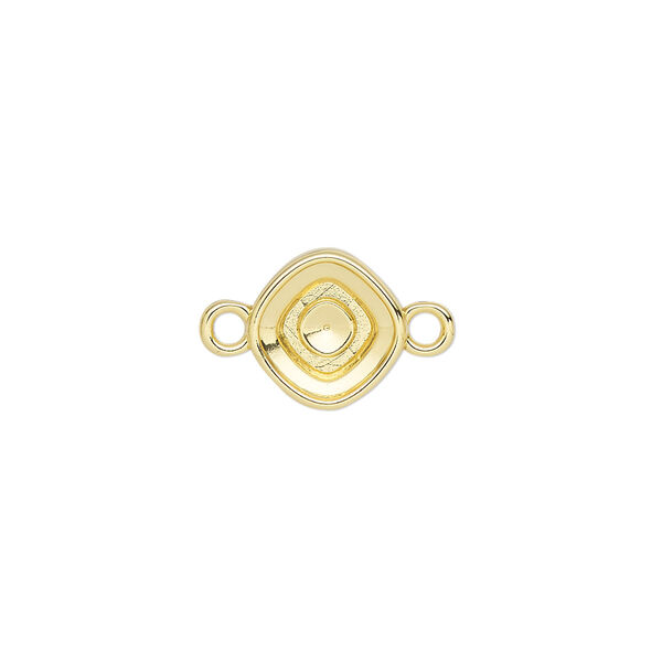Link, Almost Instant Jewelry®, gold-finished "pewter" (zinc-based alloy), 10.5mm diamond with 8mm faceted cushion setting. Sold per pkg of 2. image number 0