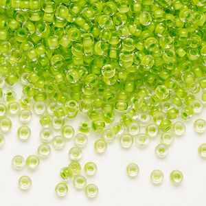 Seed bead, Preciosa Ornela Czech glass, pkg/50g, #8 rocaille, transparent terra intensive lime-lined clear, (08A54).