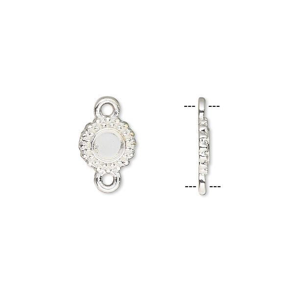 Link, silver-finished brass, 8.5mm single-sided beaded round with 4mm round setting. Sold per pkg of 10. image number 0