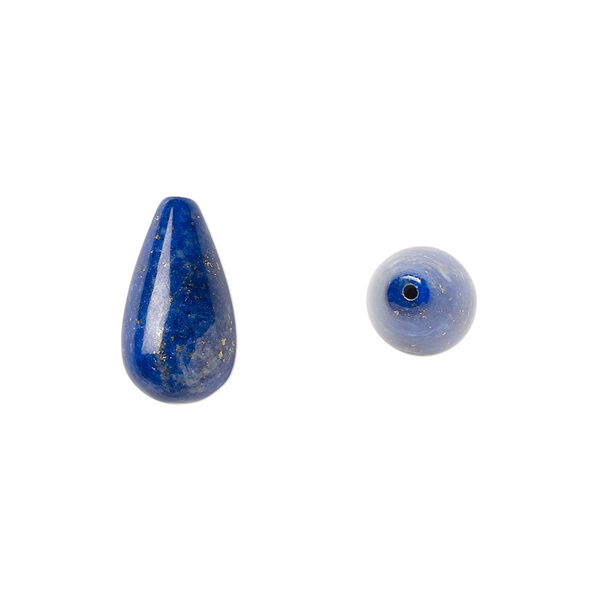 Bead, lapis lazuli (natural), 15x8mm half-drilled teardrop, B grade, Mohs hardness 5 to 6. Sold per pkg of 2. image number 0
