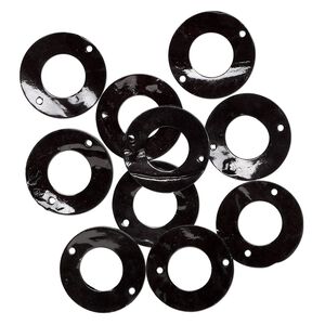 Focal, mother-of-pearl shell (dyed), black, 40mm donut with 2 holes, holes may be offset, Mohs hardness 3-1/2. Sold per pkg of 10.
