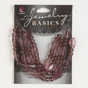 Bead mix 1pkg66, glass, translucent purple, 6x4mm-6x5mm faceted rondelle and 12x5mm-12x6mm rectangle.