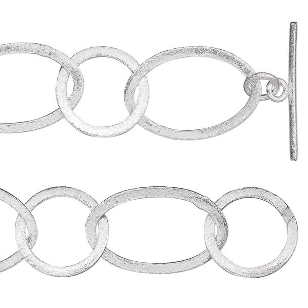 Chain, brushed silver-plated copper, 18mm long and short flat oval, 36 inches with toggle clasp. Sold individually. image number 0