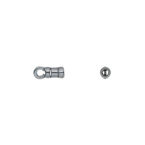 Crimp end, JBB Findings, gunmetal-plated pewter (tin-based alloy), 6x3mm tube with loop, 1.75mm inside diameter. Sold per pkg of 4.
