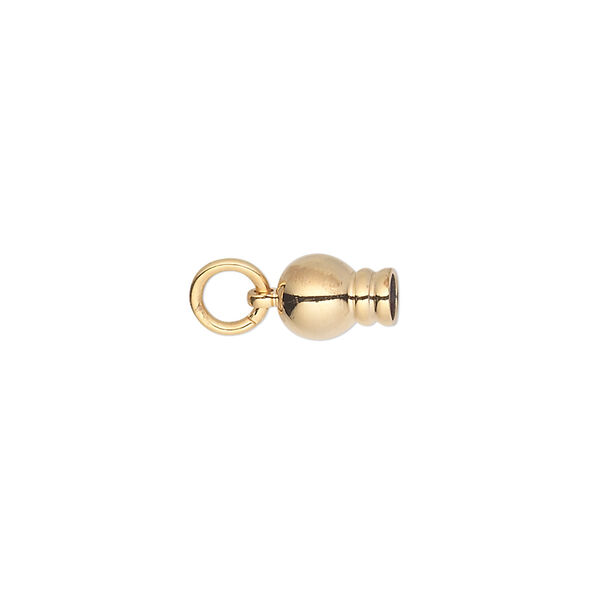 Ball end, gold-plated brass, 11x6mm with jump ring, for use with Dione® Easy-On Chain. Sold per pkg of 2. image number 0