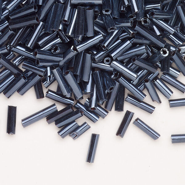 Bead, Ming Tree™, bugle bead, glass, pkg/1/4 pound, 1/4 inch, rainbow opaque grey. image number 0