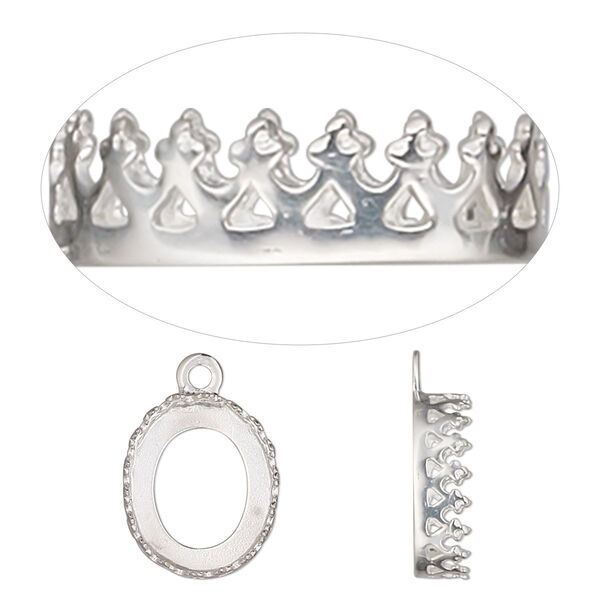 Drop, sterling silver, 13.5x11mm oval with decorative trim and open back with 12x10mm oval cabochon bezel setting. Sold individually. image number 0