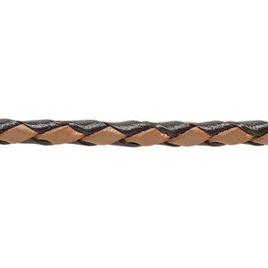 Bolo cord, leather (dyed), light brown and dark brown, 3.5-4.5mm round. Sold per pkg of (4) 35-inch lengths.