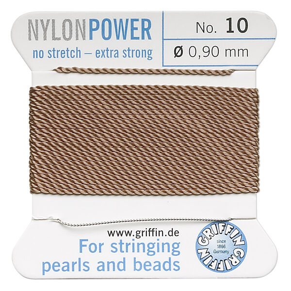 Thread, Griffin, nylon, beige, size #10. Sold per 2-meter card (approximately 78 inches). image number 0