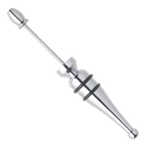 Bottle stopper, chrome-plated steel, 5-1/4x3/4 inch with 1-3/4 inch double-threaded shaft, 2.5mm thick, 14mm textured mount top. Sold individually.