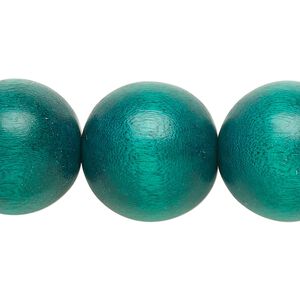 Bead, Taiwanese cheesewood (dyed / waxed), dark green, 19-20mm round. Sold per 15-1/2" to 16" strand.