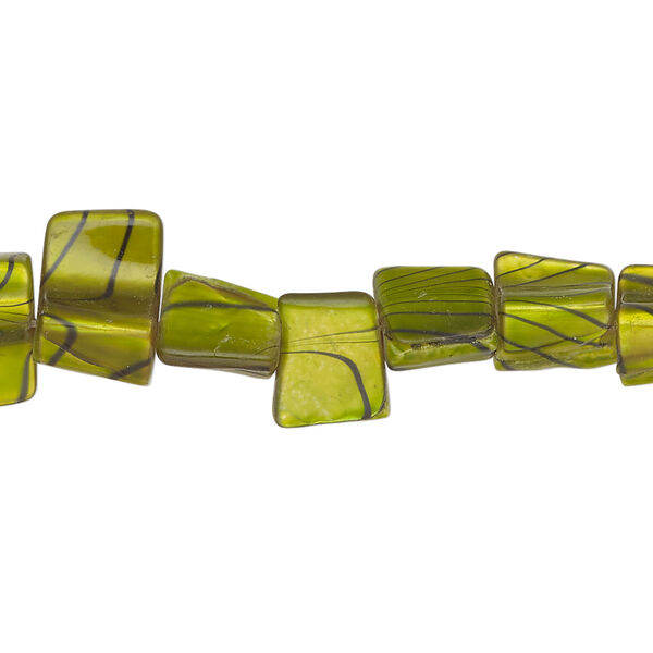 Mother-of-pearl shell 1pkg1, triangle tube bead 14 inch yellow-green / black 7x6mm-12x9mm image number 0