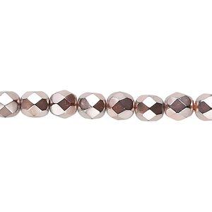 Bead, Czech fire-polished glass, opaque copper carmen, 6mm faceted round. Sold per 15-1/2" to 16" strand.