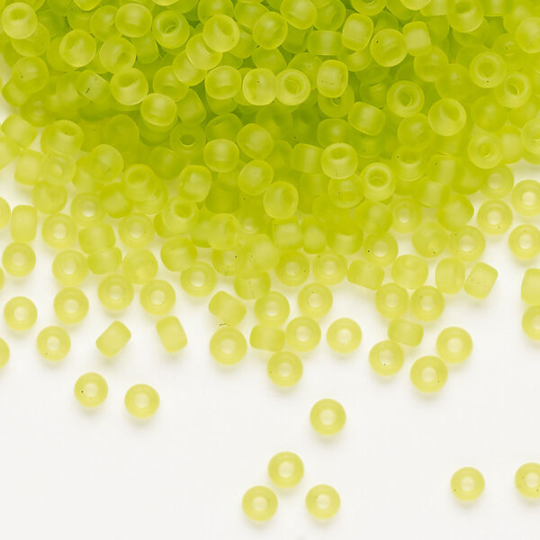Seed bead, Miyuki, glass, pkg/50g, #8 rocaille, translucent matte chartreuse (RR-143F). image number 0