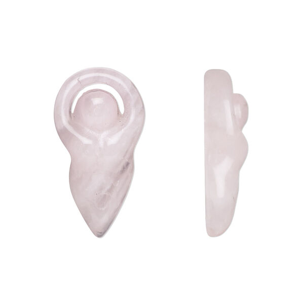 Component, rose quartz (dyed), 24x12mm-26x13mm hand-cut undrilled single-sided goddess, B grade, Mohs hardness 7. Sold individually. image number 0