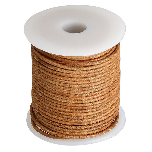Cord, leather (dyed), burnt orange, 2mm round. Sold per 25-yard spool. image number 0