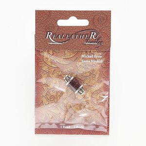 Bead, leather and antiqued silver-finished "pewter" (zinc-based alloy), brown, 24x12mm-25x12mm oval with cutout design, 3.4-3.6mm hole. Sold individually.