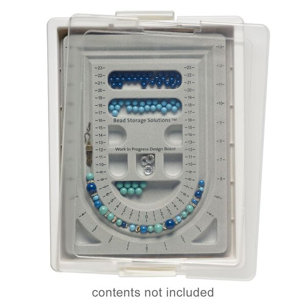 Organizer, Bead Storage Solutions™ Work In Progress Tray™, plastic / polystyrene / polypropylene, clear / off-white / grey, 13-3/4 x 10-1/2 x 2 inches with 12 x 9 x 3/4 inch bead board. Sold per 4-piece set. image number 0