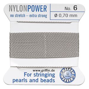 Thread, Griffin, nylon, grey, size #6. Sold per 2-meter card (approximately 78 inches).