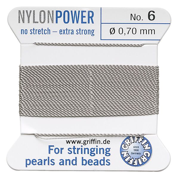 Thread, Griffin, nylon, grey, size #6. Sold per 2-meter card (approximately 78 inches). image number 0