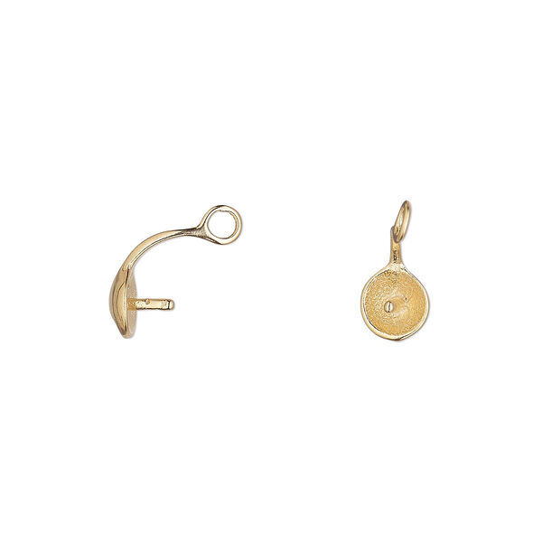 Cup, gold-plated brass, 5mm cup with 3mm peg, fits 12mm half-drilled bead. Sold per pkg of 10. image number 0