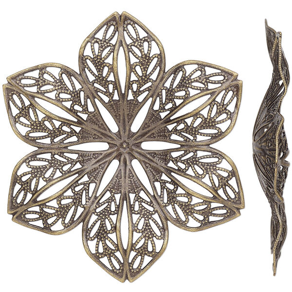 Focal, antique brass-finished brass, 42x42mm flower with cutout design. Sold per pkg of 4. image number 0