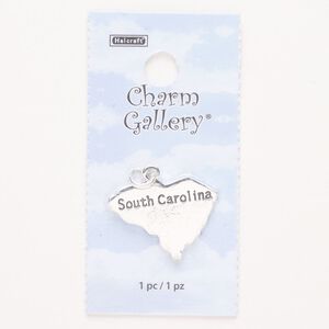 Charm, steel and enamel, pkg/1, silver finish and black, 26x20mm with "South Carolina."