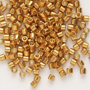 Seed bead, Delica®, glass, pkg/7.5g, #8 round, Duracoat® opaque galvanized yellow gold (DBL-1833).