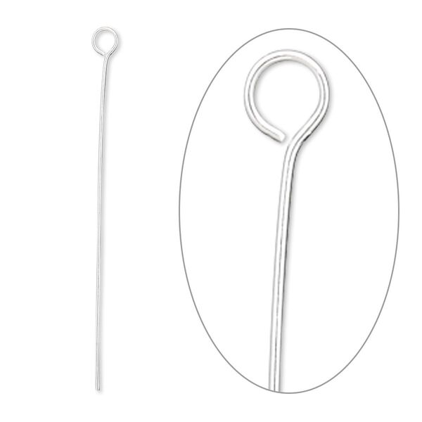 Eye pin, silver-plated brass, 1-1/2 inches, 24 gauge. Sold per pkg of 1,000. image number 0