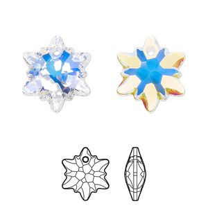 Drop 48pk crystal AB, Swarovski® 18mm pendant edelweiss 6748
