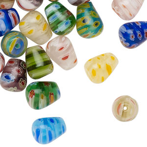 Bead 1pkg1 millefiori glass, opaque and translucent mixed colors, 9x8mm-13x8mm teardrop, 2 ounce.