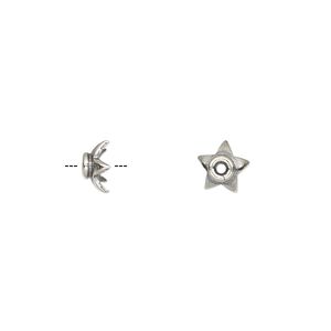 Bead cap, sterling silver, 3.5mm star, fits 6-8mm bead. Sold per pkg of 6.