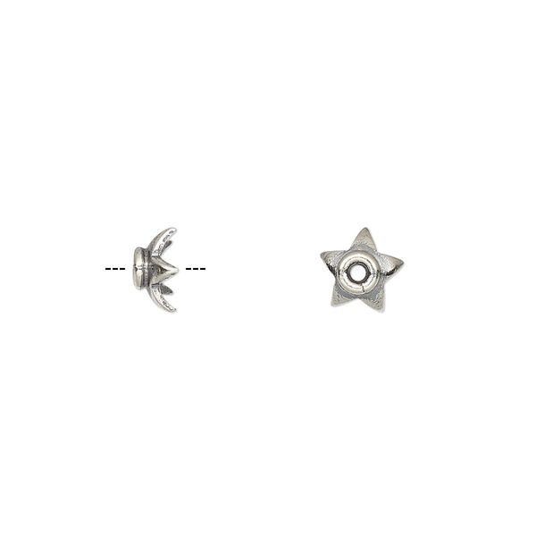 Bead cap, sterling silver, 3.5mm star, fits 6-8mm bead. Sold per pkg of 6. image number 0