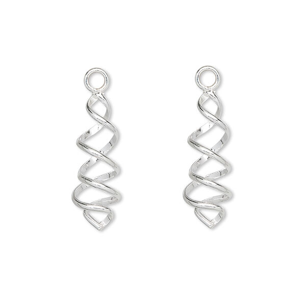 Drop, sterling silver, 19x7mm spiral. Sold per pkg of 2. image number 0