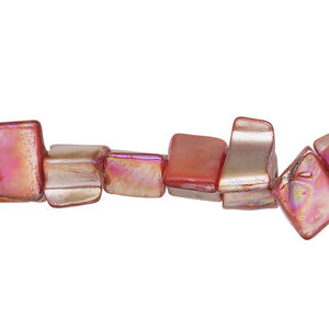 Mother-of-pearl shell 1pkg1, triangle tube bead 15 inch light red AB 6x6mm-13x9mm