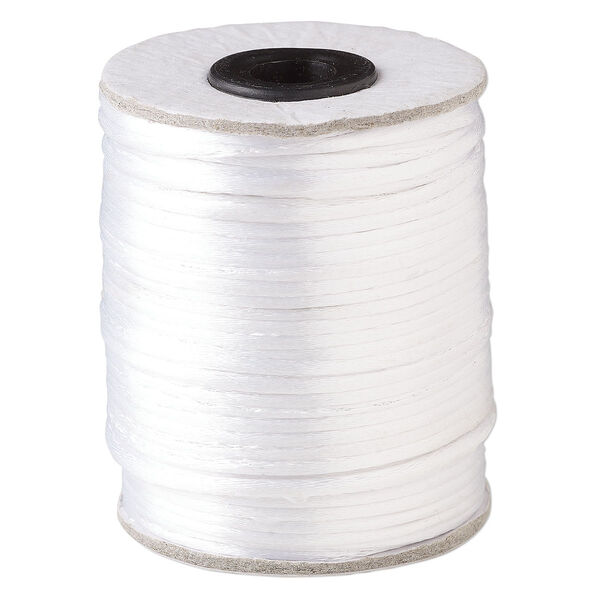 Cord, Satinique™, satin, white, 2mm. Sold per 200-foot spool. image number 0