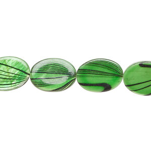 Mother-of-pearl shell 1pkg1, flat oval bead 15 inch green and black 14x9mm-15x11mm