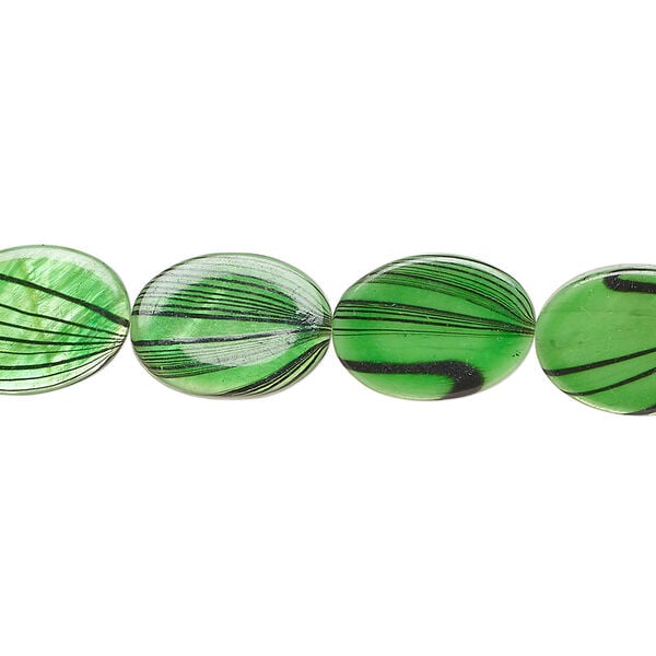 Mother-of-pearl shell 1pkg1, flat oval bead 15 inch green and black 14x9mm-15x11mm image number 0