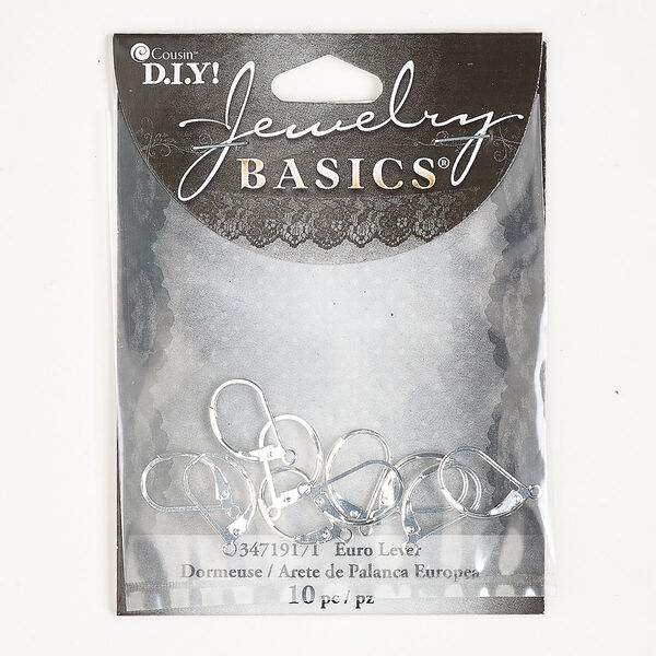 Ear wire, silver-finished brass, 17mm leverback with closed loop. Sold per pkg of 5 pairs. image number 0