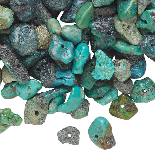 Bead mix, turquoise (dyed / stabilized), small to extra-large chip and nugget. Sold per pkg of (5) 7-inch strands. image number 0