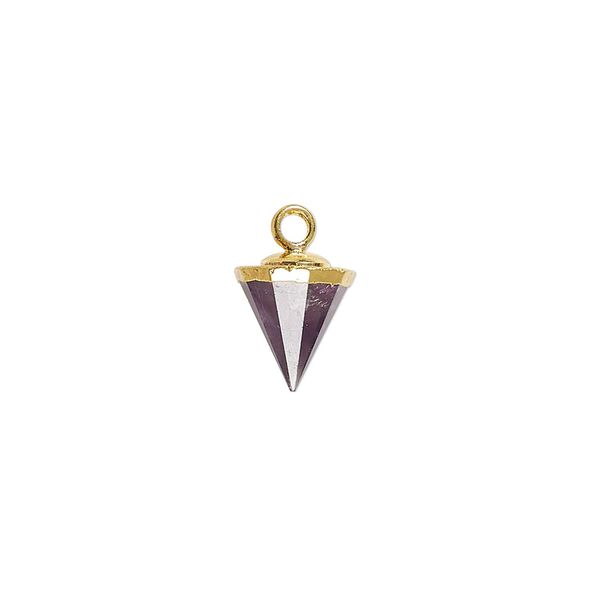 Amethyst / sterling silver 1pkg1, electroplated gold-finished hand-cut faceted cone drop natural 9x8mm-11x8mm image number 0