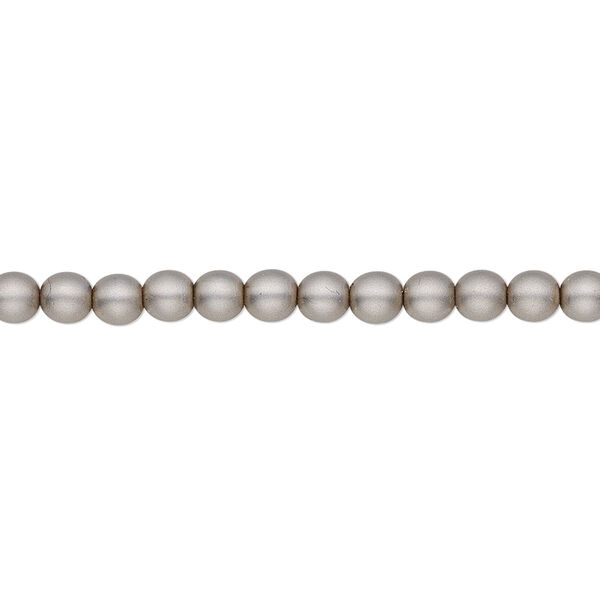 Bead, Czech pearl-coated glass druk, opaque matte grey, 4mm round. Sold per 15-1/2" to 16" strand. image number 0
